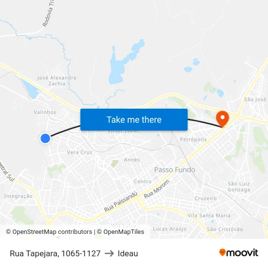 Rua Tapejara, 1065-1127 to Ideau map