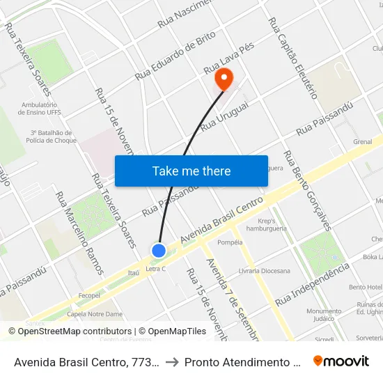 Avenida Brasil Centro, 773 - Upf Idiomas to Pronto Atendimento Prontoclínica map