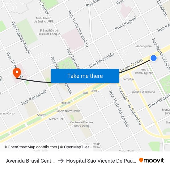 Avenida Brasil Centro, 7861-7969 to Hospital São Vicente De Paulo - Unidade Uruguai map