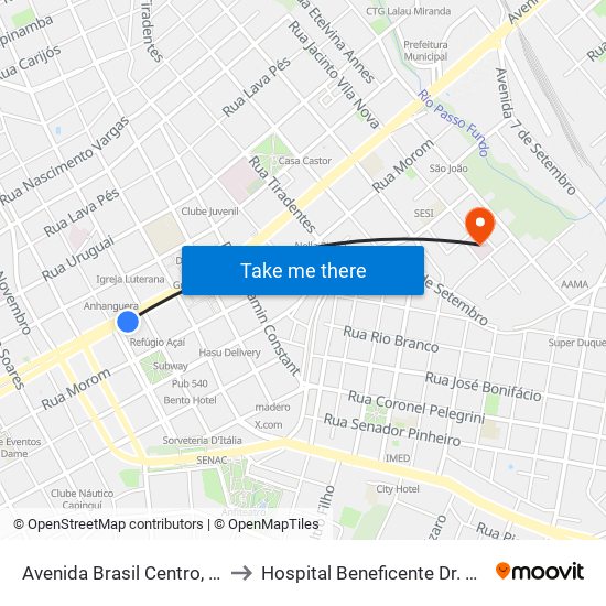 Avenida Brasil Centro, 7861-7969 to Hospital Beneficente Dr. César Santos map