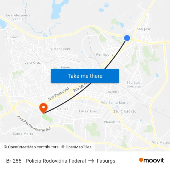 Br-285 - Polícia Rodoviária Federal to Fasurgs map