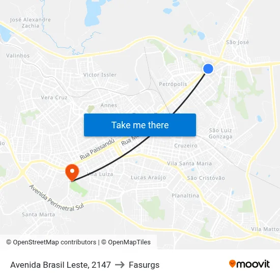 Avenida Brasil Leste, 2147 to Fasurgs map