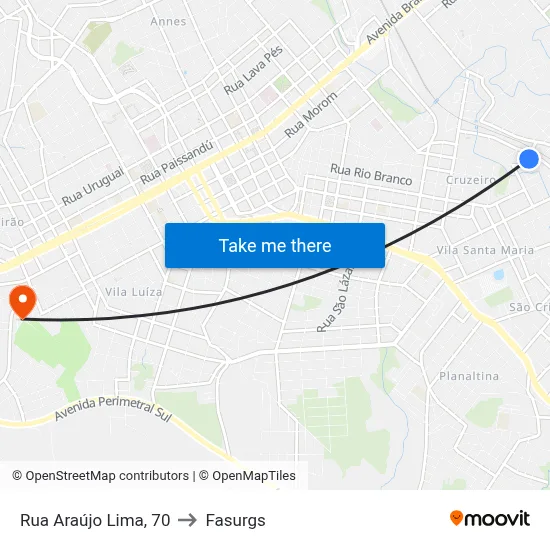 Rua Araújo Lima, 70 to Fasurgs map
