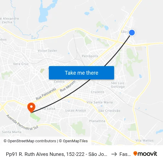 Pp91 R. Ruth Alves Nunes, 152-222 - São José(Parada Frente Casa 166) to Fasurgs map