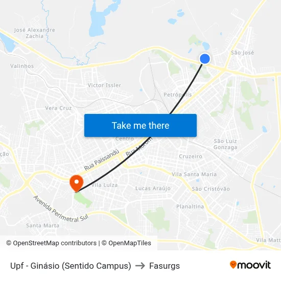 Upf - Ginásio (Sentido Campus) to Fasurgs map