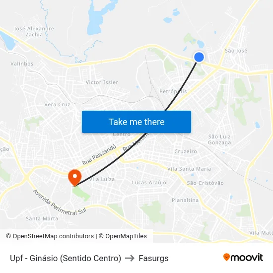 Upf - Ginásio (Sentido Centro) to Fasurgs map