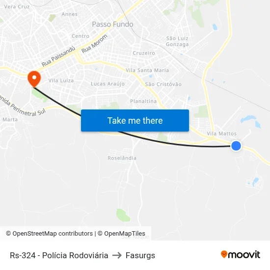 Rs-324 - Polícia Rodoviária to Fasurgs map
