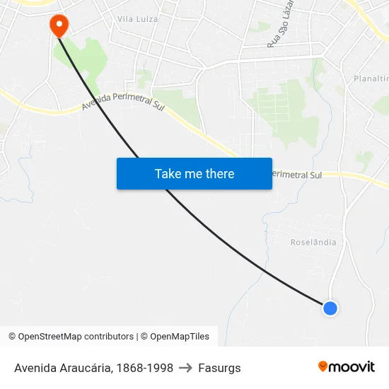 Avenida Araucária, 1868-1998 to Fasurgs map