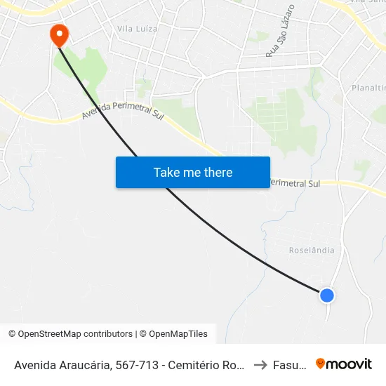 Avenida Araucária, 567-713 - Cemitério Roselândia to Fasurgs map