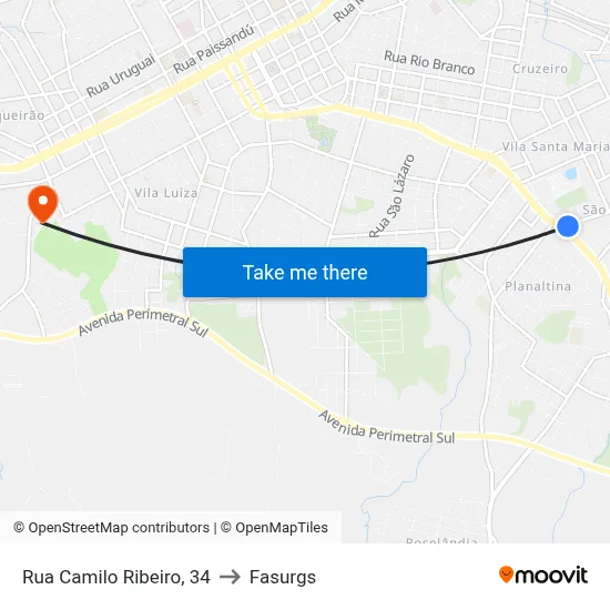Rua Camilo Ribeiro, 34 to Fasurgs map