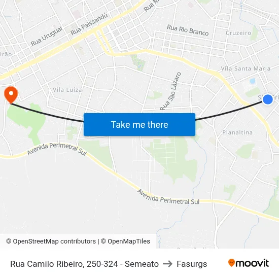 Rua Camilo Ribeiro, 250-324 - Semeato to Fasurgs map
