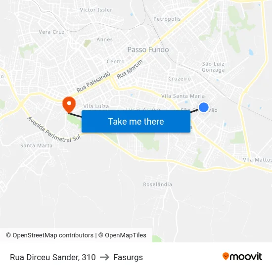 Rua Dirceu Sander, 310 to Fasurgs map
