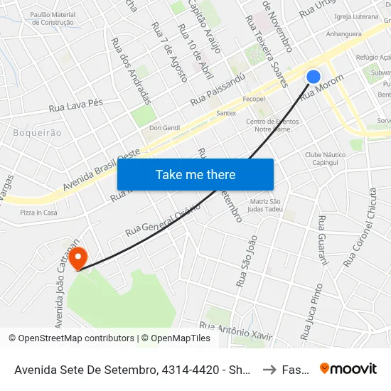 Avenida Sete De Setembro, 4314-4420 - Shopping Bella Cittá to Fasurgs map