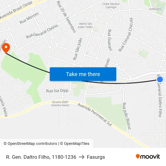 R. Gen. Daltro Filho, 1180-1236 to Fasurgs map