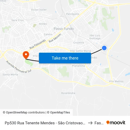 Pp530 Rua Tenente Mendes - São Cristovao(Em Frente Casa 150) to Fasurgs map