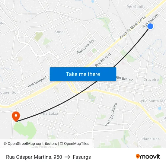 Rua Gáspar Martins, 950 to Fasurgs map
