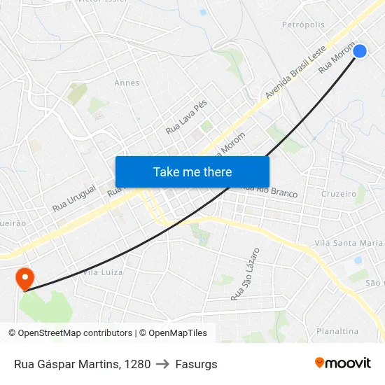 Rua Gáspar Martins, 1280 to Fasurgs map