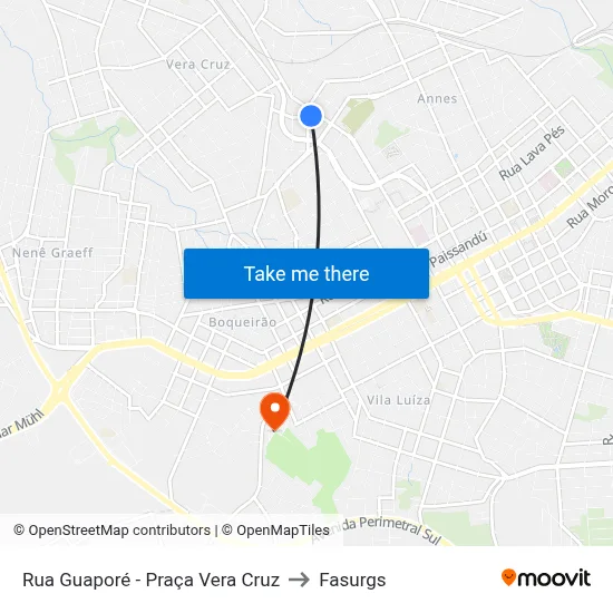 Rua Guaporé - Praça Vera Cruz to Fasurgs map