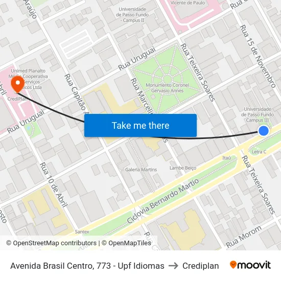 Avenida Brasil Centro, 773 - Upf Idiomas to Crediplan map