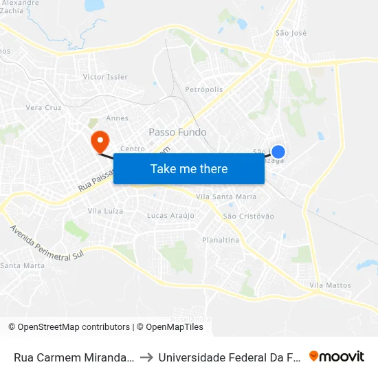 Rua Carmem Miranda, 434-508 to Universidade Federal Da Fronteira Sul map