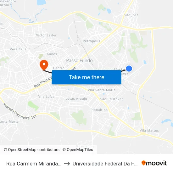 Rua Carmem Miranda, 588-676 to Universidade Federal Da Fronteira Sul map