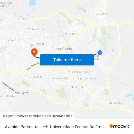 Avenida Perimetral, 931 to Universidade Federal Da Fronteira Sul map