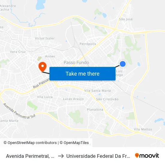 Avenida Perimetral, 751-929 to Universidade Federal Da Fronteira Sul map