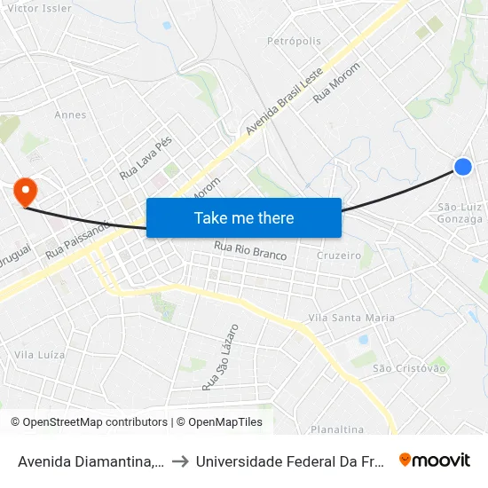 Avenida Diamantina, 43-115 to Universidade Federal Da Fronteira Sul map