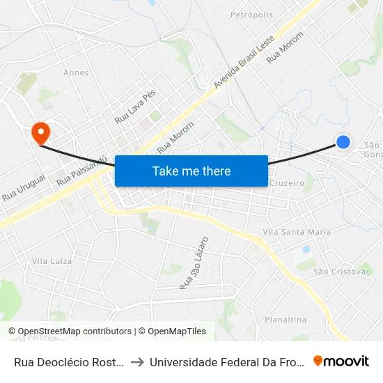 Rua Deoclécio Rostro, 286 to Universidade Federal Da Fronteira Sul map