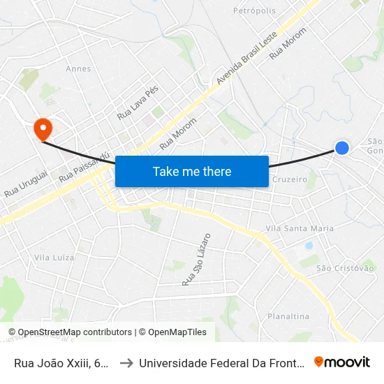 Rua João Xxiii, 60-140 to Universidade Federal Da Fronteira Sul map