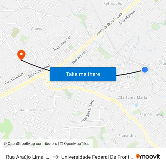 Rua Araújo Lima, 1-123 to Universidade Federal Da Fronteira Sul map