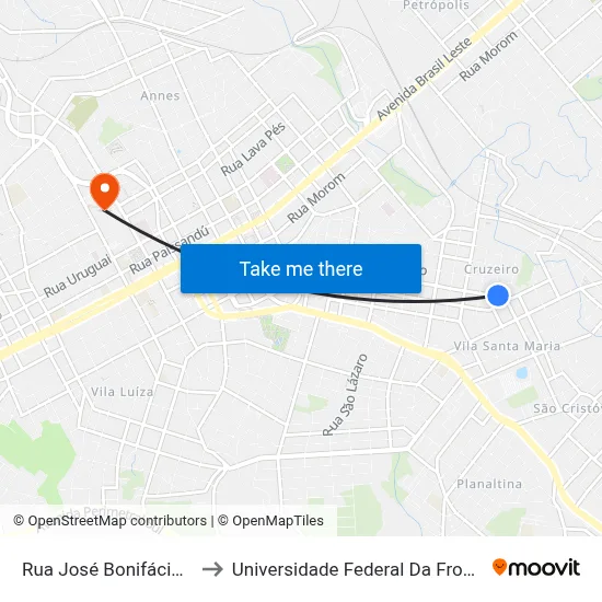 Rua José Bonifácio, 1445 to Universidade Federal Da Fronteira Sul map