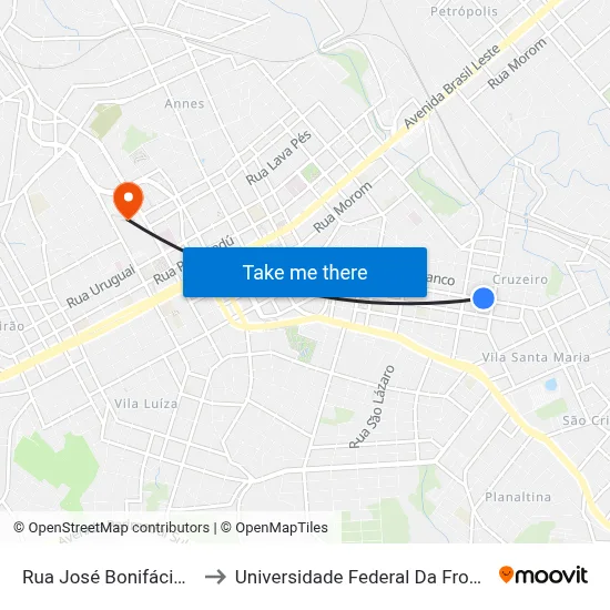 Rua José Bonifácio, 1155 to Universidade Federal Da Fronteira Sul map