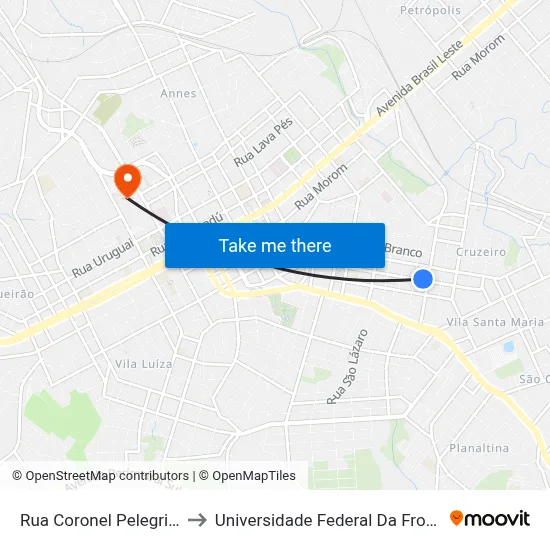 Rua Coronel Pelegrini, 929 to Universidade Federal Da Fronteira Sul map