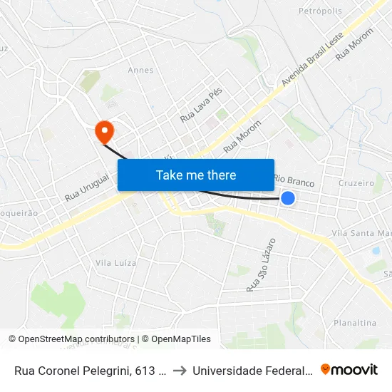 Rua Coronel Pelegrini, 613 - Colégio Tiradentes to Universidade Federal Da Fronteira Sul map