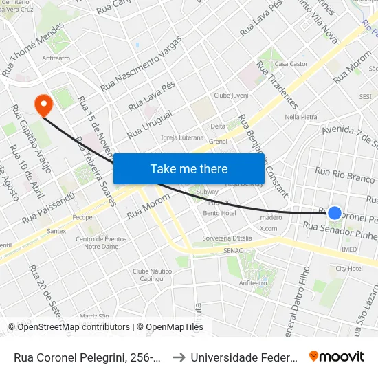 Rua Coronel Pelegrini, 256-350 - Praça Cap. Jovino to Universidade Federal Da Fronteira Sul map