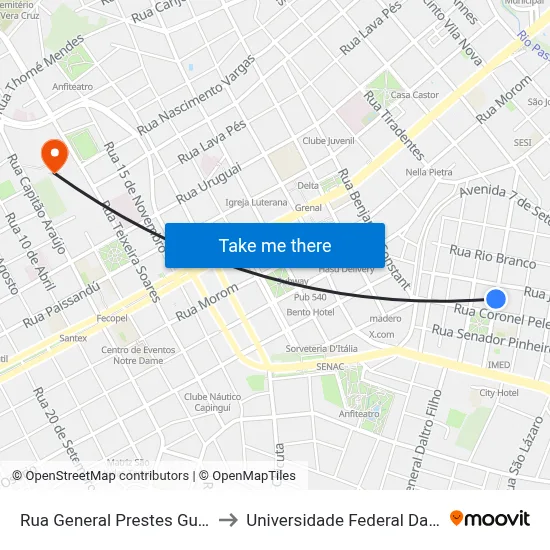 Rua General Prestes Guimarães, 380 to Universidade Federal Da Fronteira Sul map