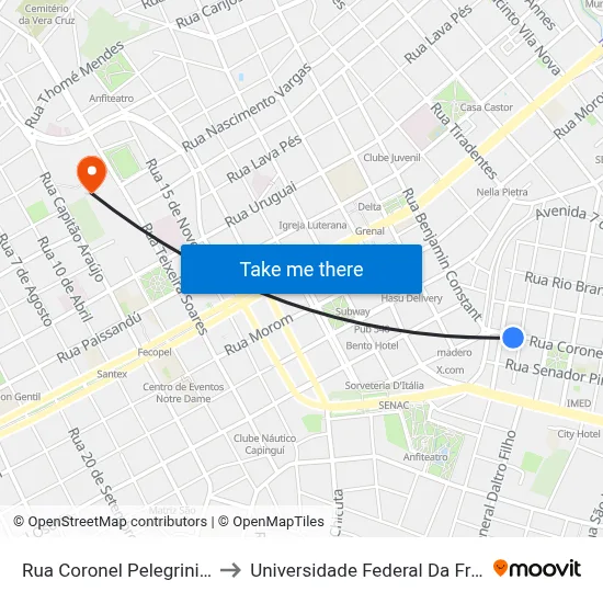 Rua Coronel Pelegrini 114-156 to Universidade Federal Da Fronteira Sul map