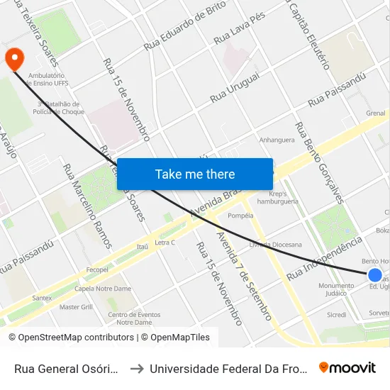 Rua General Osório, 1041 to Universidade Federal Da Fronteira Sul map