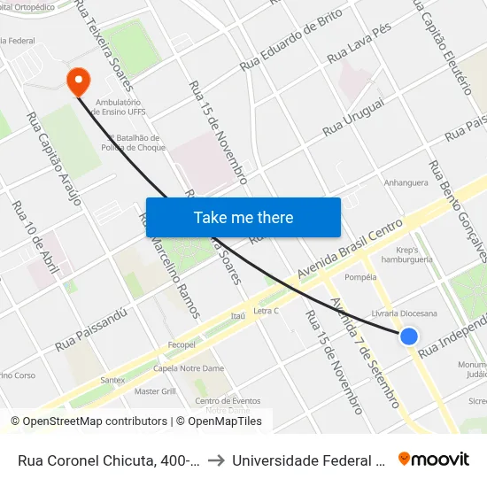 Rua Coronel Chicuta, 400-498 - Tabelionato to Universidade Federal Da Fronteira Sul map