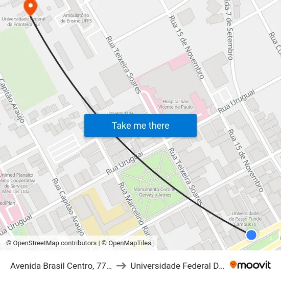 Avenida Brasil Centro, 773 - Upf Idiomas to Universidade Federal Da Fronteira Sul map