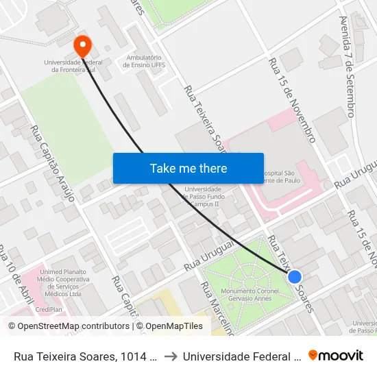 Rua Teixeira Soares, 1014 - Praça Tamandaré to Universidade Federal Da Fronteira Sul map