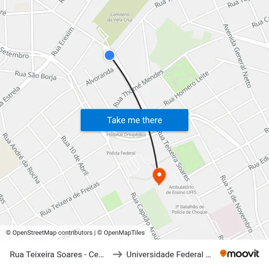 Rua Teixeira Soares - Cemitério Vera Cruz to Universidade Federal Da Fronteira Sul map