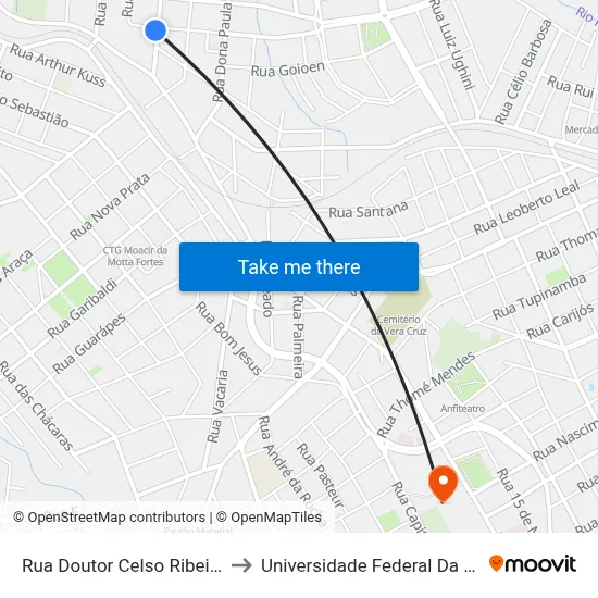 Rua Doutor Celso Ribeiro, 133-189 to Universidade Federal Da Fronteira Sul map