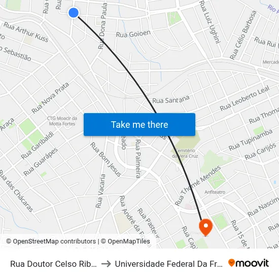 Rua Doutor Celso Ribeiro, 310 to Universidade Federal Da Fronteira Sul map