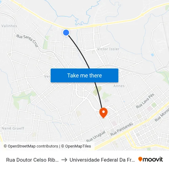 Rua Doutor Celso Ribeiro, 656 to Universidade Federal Da Fronteira Sul map