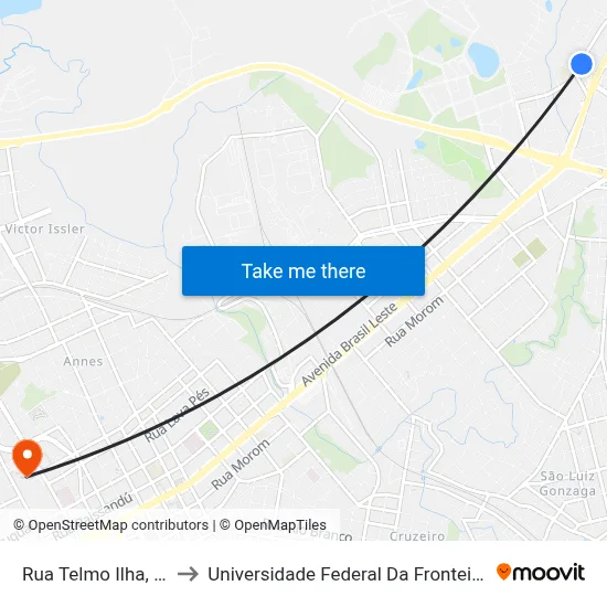 Rua Telmo Ilha, 621 to Universidade Federal Da Fronteira Sul map