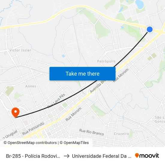 Br-285 - Polícia Rodoviária Federal to Universidade Federal Da Fronteira Sul map