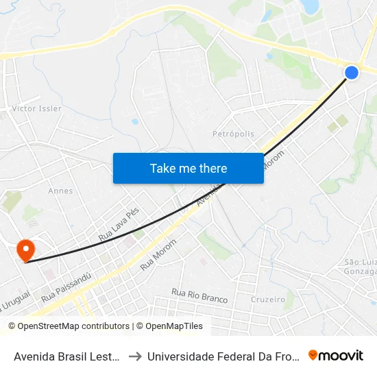 Avenida Brasil Leste, 2525 to Universidade Federal Da Fronteira Sul map