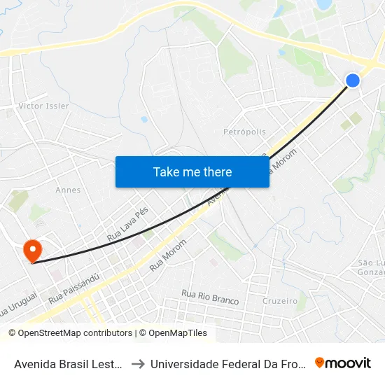Avenida Brasil Leste, 2315 to Universidade Federal Da Fronteira Sul map